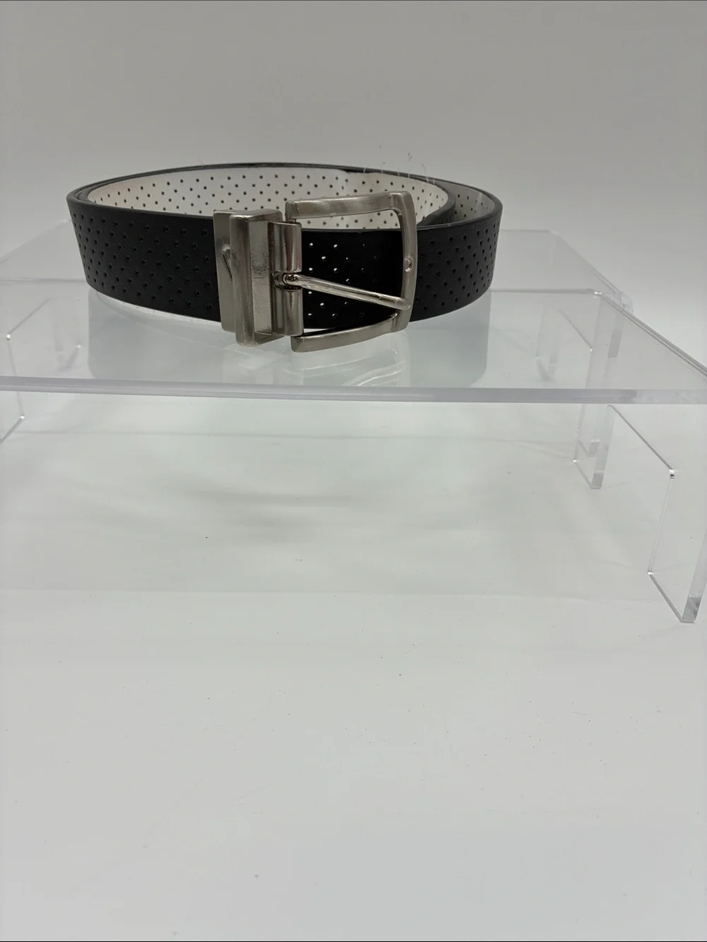 Nike Black Perforated Leather Belt with Silver Buckle